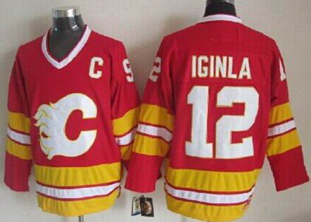 Men's Calgary Flames #12 Jarome Iginla Red Third Throwback CCM Jersey