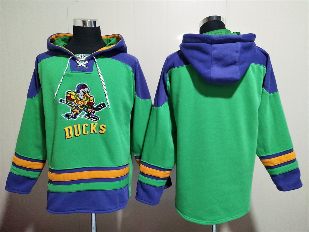 Men's Anaheim Ducks Movie Blank Custom Any Name/Number Green Lace-Up Pullover Hoodie Jersey